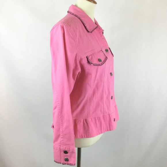 VTG Upcycled Pink Denim Jacket Hand Embroidered Western Fairycore 12 14 Y2K OOAK - Picture 3 of 7